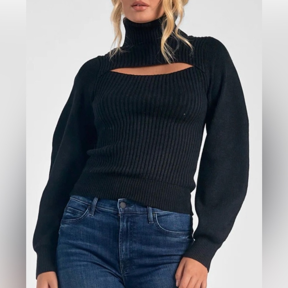Elan Black Keyhole Turtle Neck Sweater